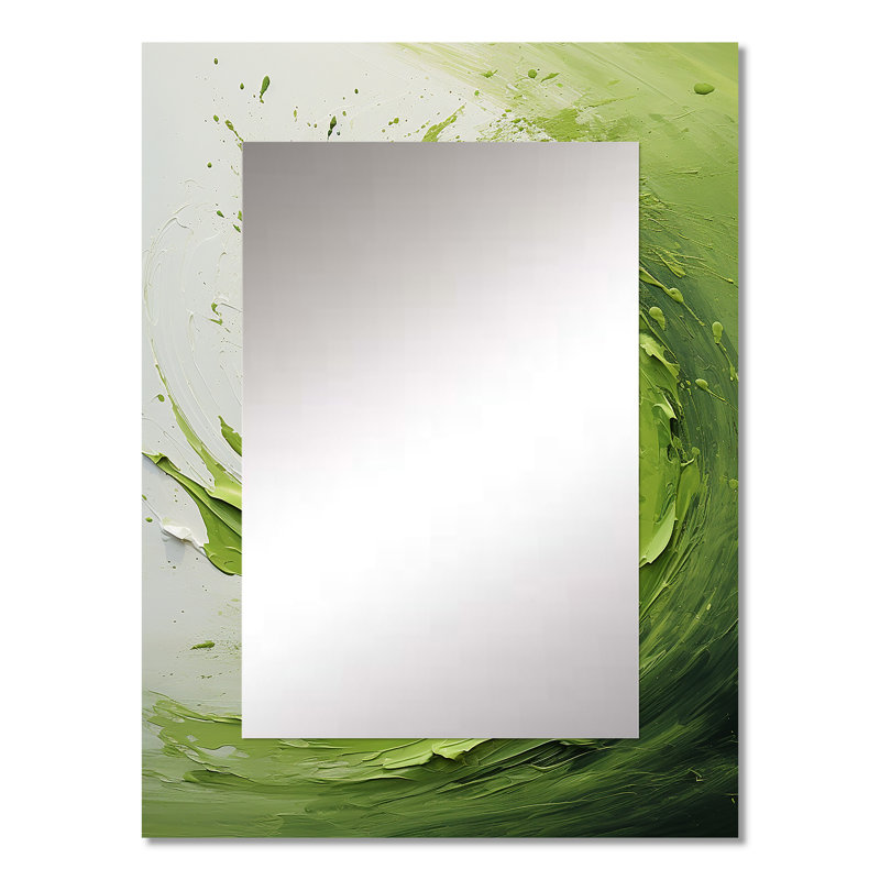 Green And White Whsipering Abstract Spiral V - Abstract Spirals Unique Wall Mirror Decor, Modern Large Mirror, Printed Metal Art
