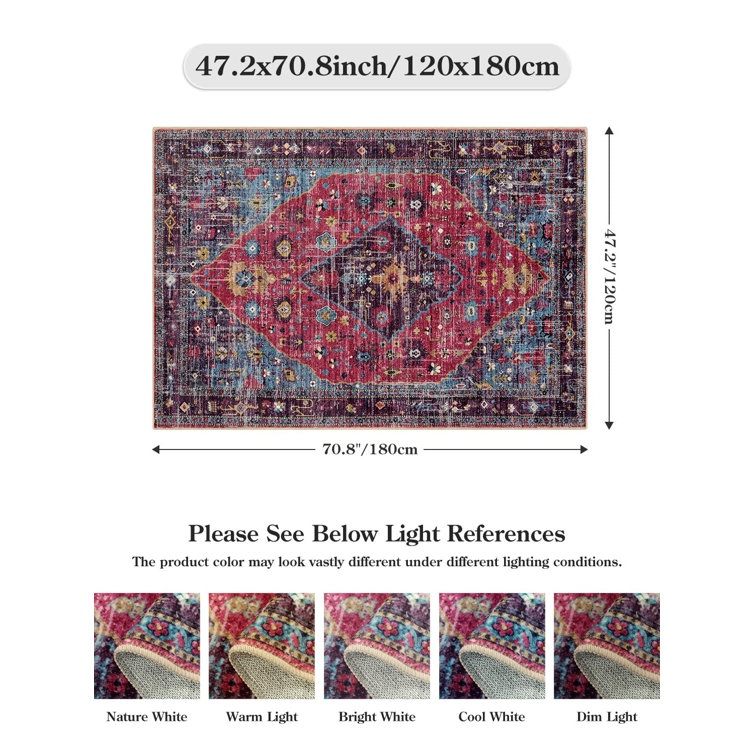 Watte Traditional Oriental Tribal Machine Washable Area Rug Perfect for Living Room, Dining Room, Bedroom Decor