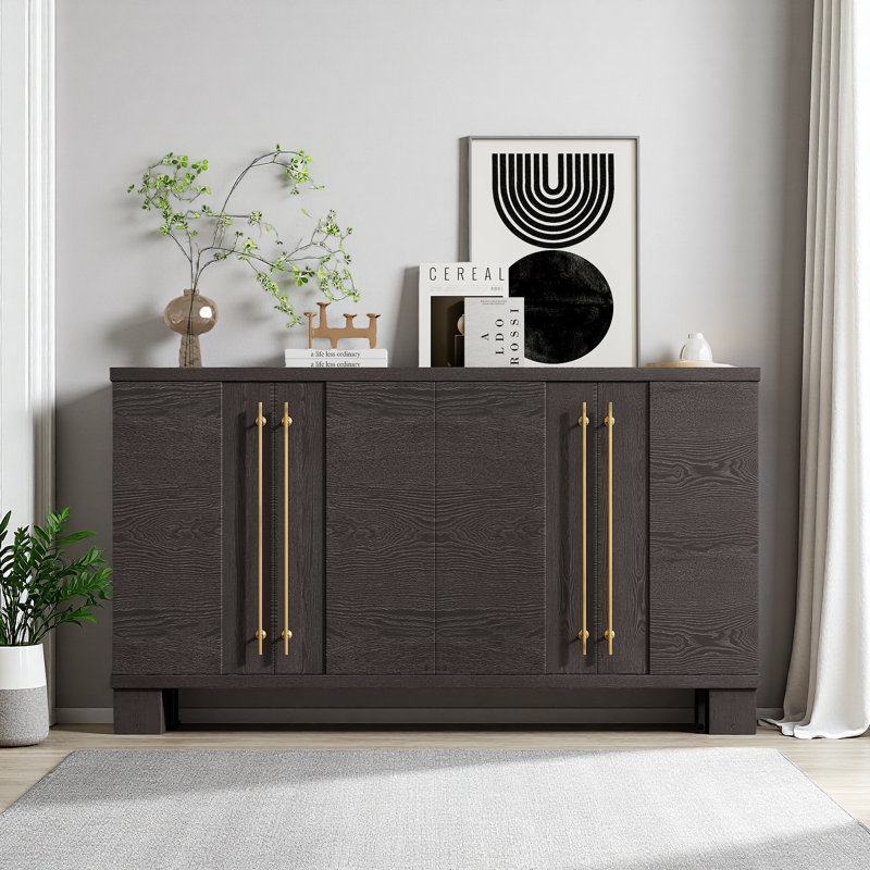 Buffet avec rangement, buffet en bois avec tablettes réglables et poignées dorées pour la cuisine, la salle à manger et le salon