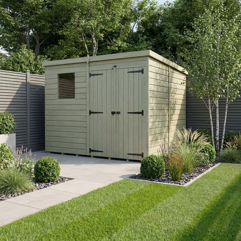 Total Sheds 7ft x 7ft Pent Garden Shed - Double Door - With Windows - Pressure Treated Timber - UK Manufactured