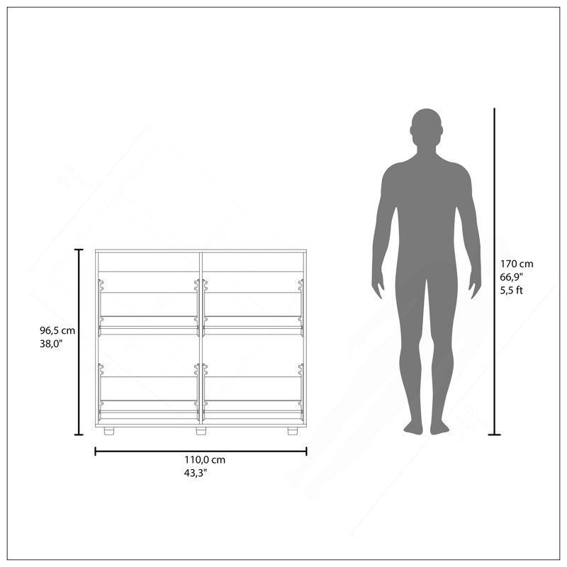 Étagère à chaussures 4 portes Opal avec plusieurs tablettes, rangement pour chaussures moderne
