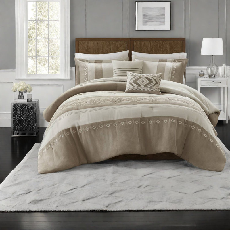 Ensemble de literie pour très grand lit de qualité supérieure, polyester taupe, conception artisanale moderne, parfait pour la maison