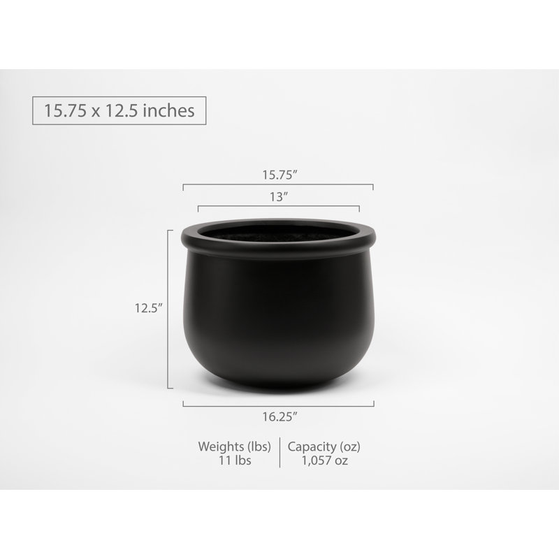 Pot de fleurs en fibre de pierre, Noir, H 12,5 po x l 15,75 po x P 15,75 po