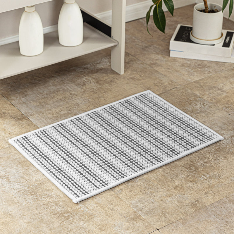 Ultra Thin Gradient Striped Bath Rug With Non-Slip Backing, 36" L x 24" W, Gray