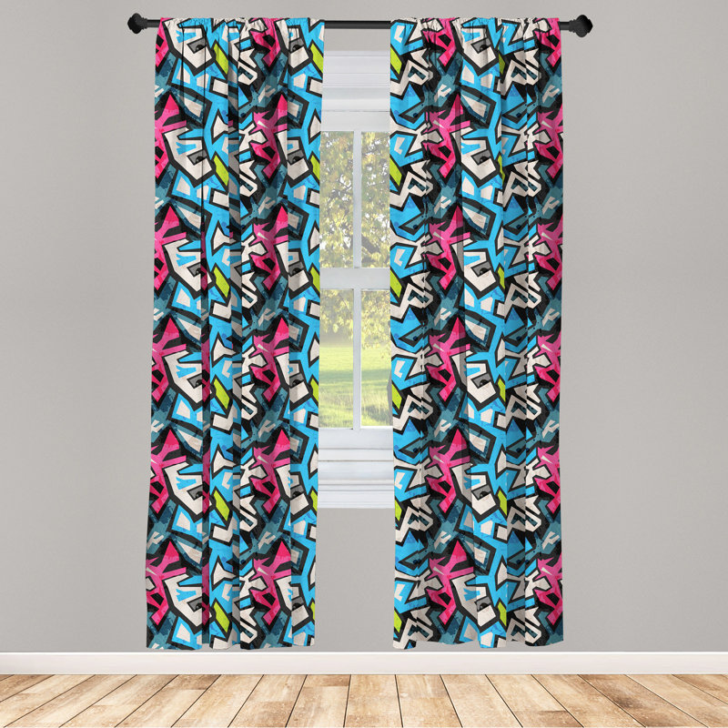 Grunge Panel Curtain, Street Art Theme with Colorful Graffiti Funky Display Underground Urban Culture, Lightweight Window Treatment Living Room Bedroom Decor, Multicolor Semi-Sheer Rod Pocket Sliding Panel