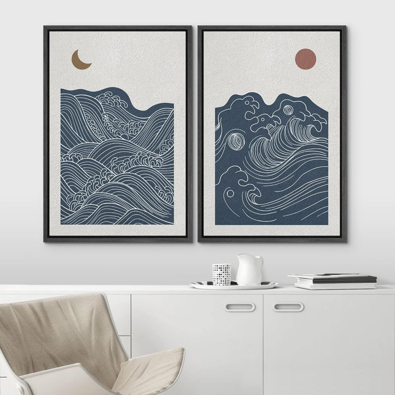 Sun And Moon 2 - Pieces, Black, 24" H x 32" W