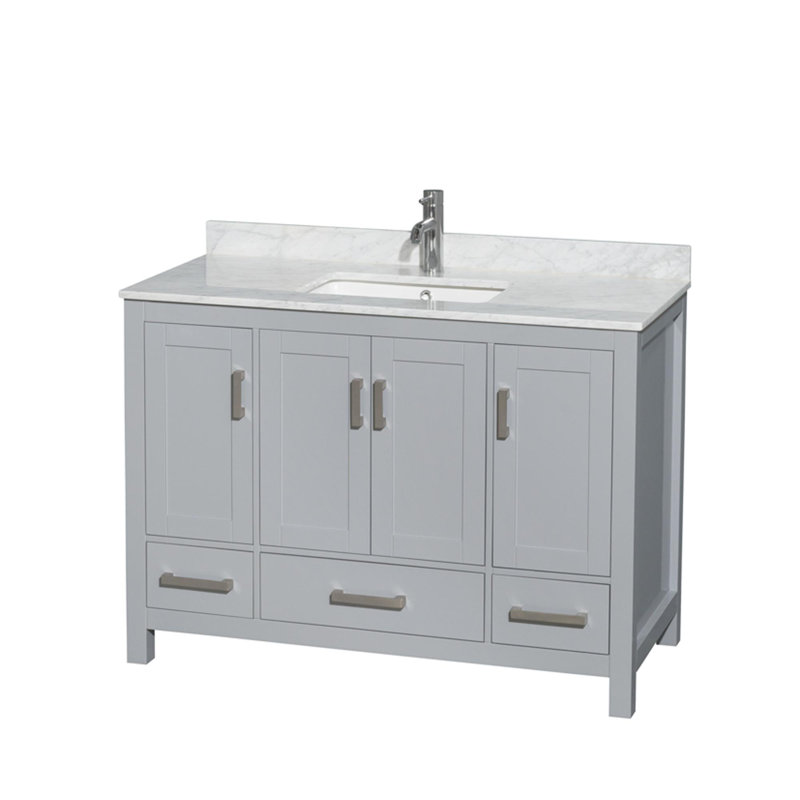 Sheffield 48" Single Bathroom Vanity Set, Gray, White Carrera Marble