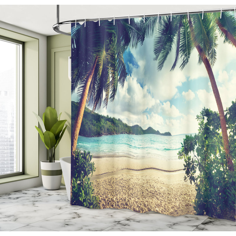 Palm Tree Shower Curtain Set + Hooks, 70" H x 69" W