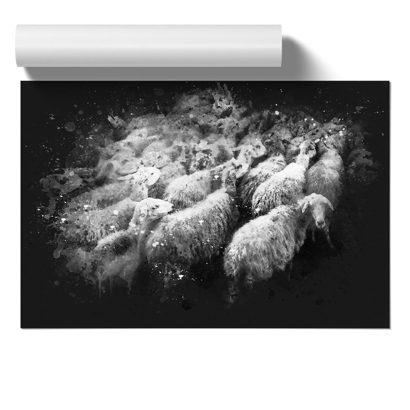 Flock of Sheep Paint Splash - Frameless Print, 21cm H x 30cm W x 0.1cm D
