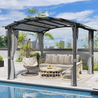 11 pi. L 11 pi. X P 11 pi. D Pergola arquée en acier pour l'extérieur avec rideau et auvent gris