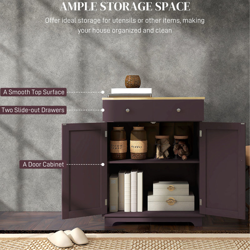 Buffet Modern - comptoir en bois massif, 2 tiroirs, portes, tablette de rangement réglable