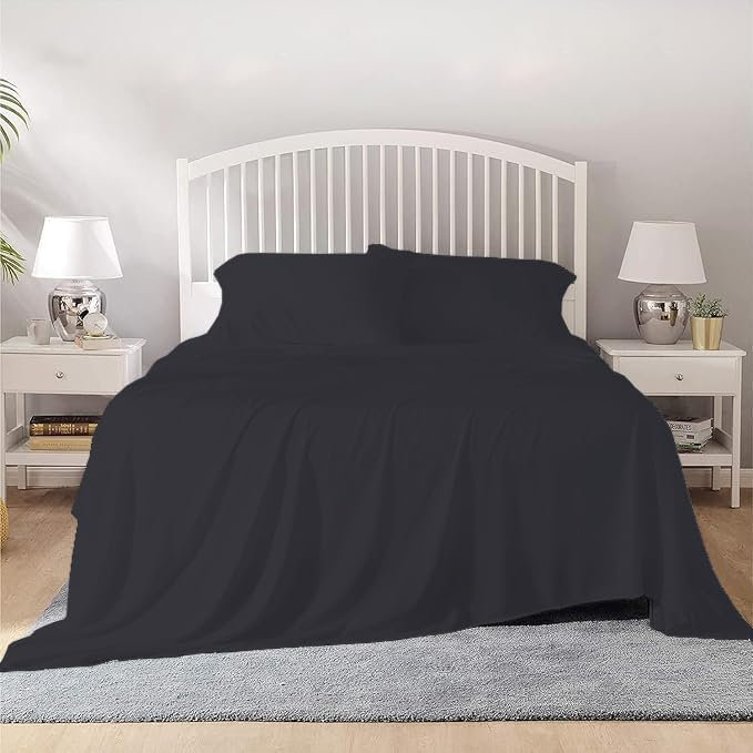 100% Egyptian Cotton Full Size Sheet Set 1000 Thread Count Luxury Ultra Soft Bed Sheets Fits Mattress Upto 18" Inch Deep Pocket, Full Size - Black Solid