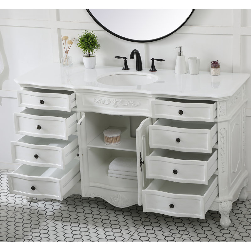 Ensemble de meuble-lavabo simple 60 po Lunette, Blanc antique, Blanc ivoire
