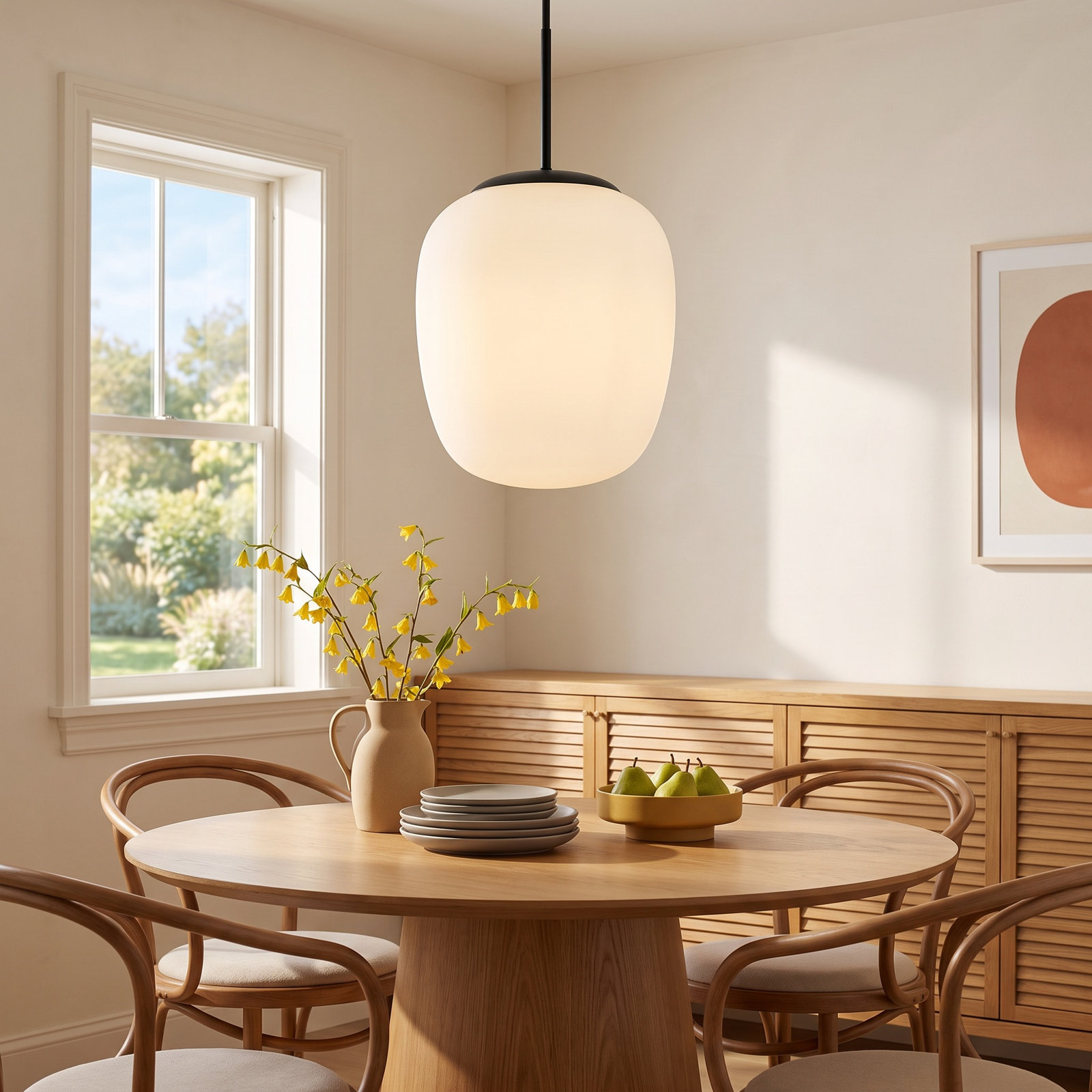 Holden Single Light Glass Steel Pendant, Matte Black