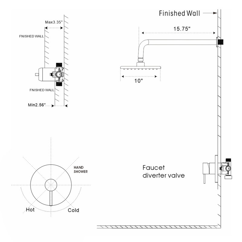 Ensemble de garniture de douche à fonction unique avec valve brute