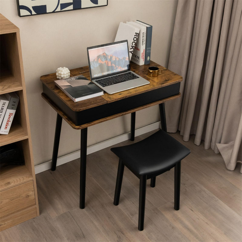 Paolo Dressing Table with Mirror, Rustic Brown/Black