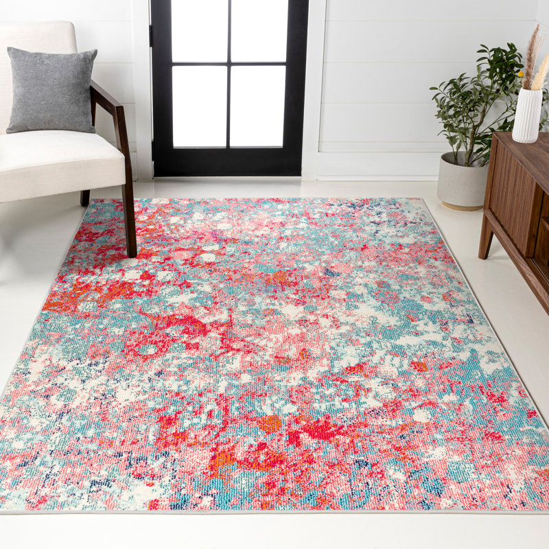 Lasley Contemporary POP Modern Abstract Blue/Red Rug, Rectangle 3' x 5'