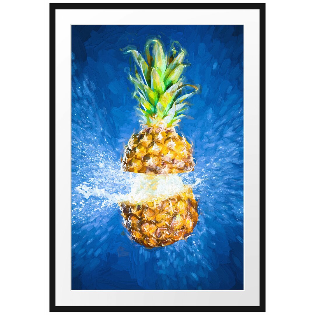 Gerahmtes Poster Ananas mit Wasser Bespritzt