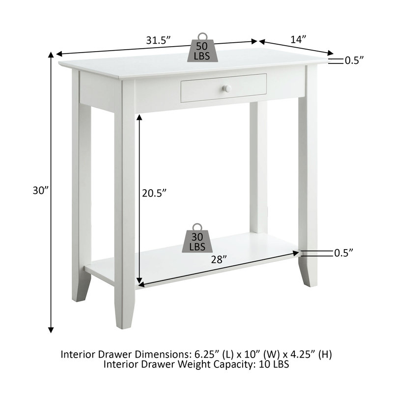 Carbin 31.5'' Console Table, White, 30" H x 31.5" W x 14" D