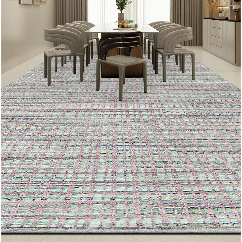 Hand Knotted Geometric Area Rug in Pink/Silver, Rectangle 6' x 9'
