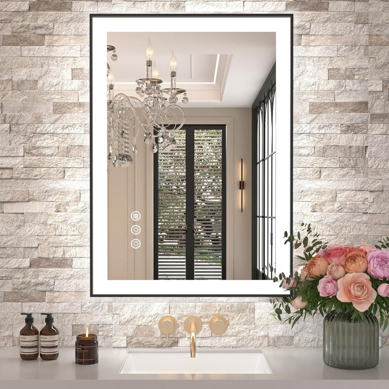 LED Bathroom Mirror with Black Frame,
