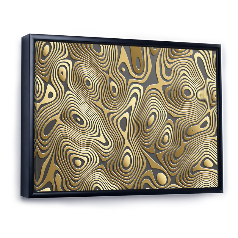 Wavy Luxury Gold Gradients II - peinture sur toile, H 34 po x l 44 po, Toile à cadre flottant noir