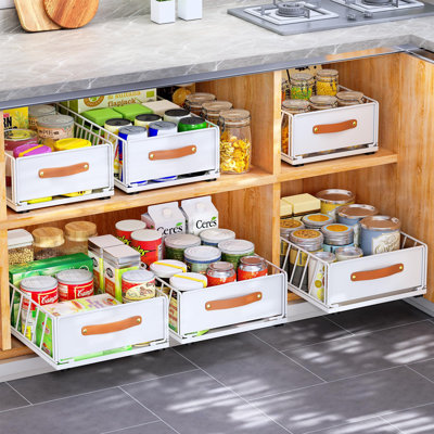 Pull Out Cabinet Organizer For Kitchen, No Drill, Smooth Sliding, Under Sink Storage, Carbon Steel, Easy Access, 15.7" X 11.8"