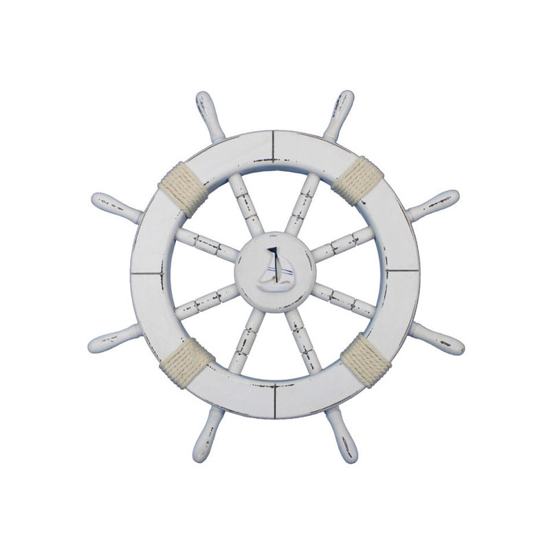 Décoration murale roue de bateau 18 "avec voilier Elginpark, Blanc