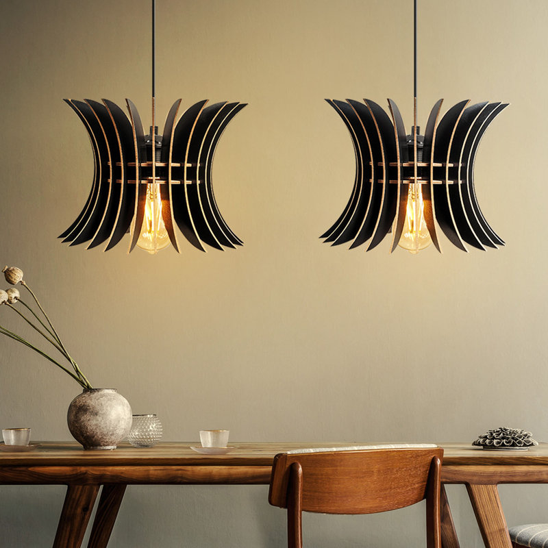 Lustre à oreilles noir de style scandinave, corps en panneau de fibres à densité moyenne, câble réglable, 21,7 po x 10,4 po | Douille E27, 40 W maximum | Conception élégante de couleur unie parfaite pour la décoration et l'éclairage modernes