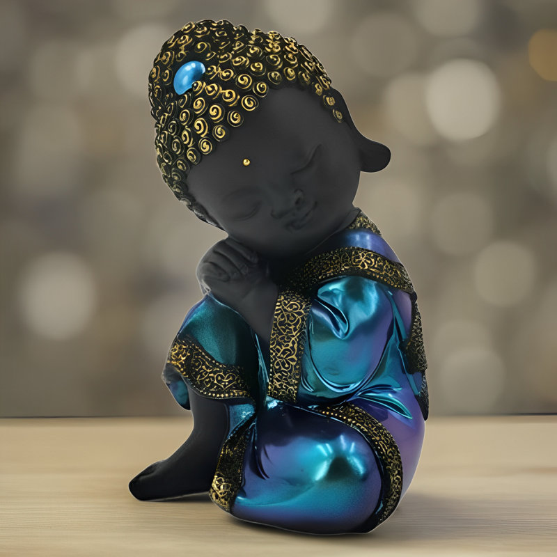 8"H Blue and Black Sleeping Buddha Figurine
