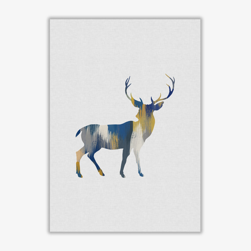 Deer Blue & Yellow - Print, No Frame, 60 cm H x 42 cm W x 1 cm D