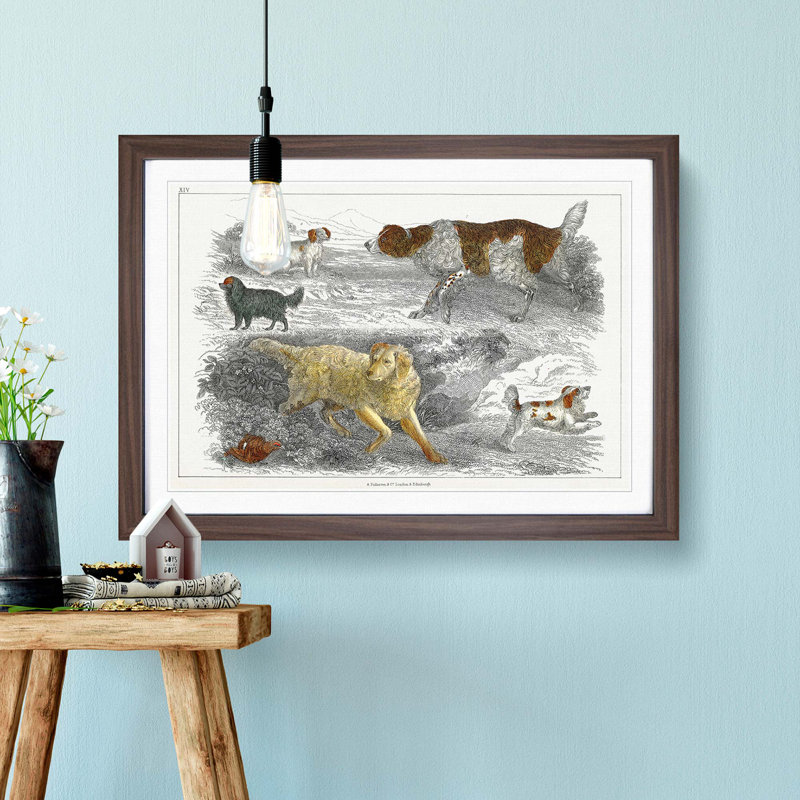 Hunting Dogs by Oliver Goldsmith - Picture Frame Painting Print, 48cm H x 65cm W x 2cm D, Walnut Framed