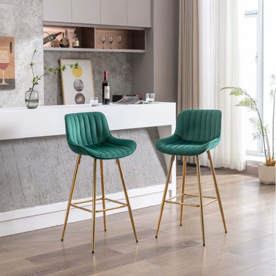Ensemble de 2 tabourets de bar, avec tabouret de comptoir en tissu chromé et repose-pieds
