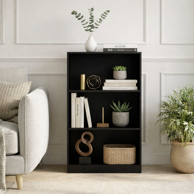 142cm H x 60cm W Standard Bookcase, Black, (3 Shelves) 109cm H x 60cm W x 24cm D