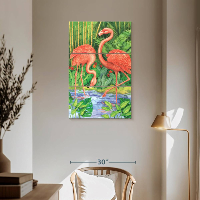 Flamant rose bambou Brampt, H 57 po x l 36 po