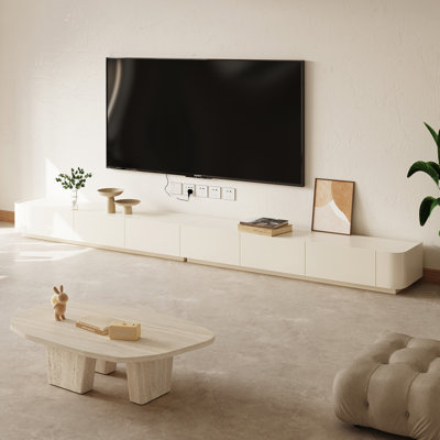 Ayrah 94.5" Mid Century Modern TV Stands, 4 Drawers, Solid Wood Brown Media Console