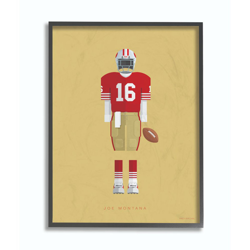 « joe montana célèbre people personnages style design », impression sur toile, H 14 po x l 11 po, Giclée encadrée noir minuit