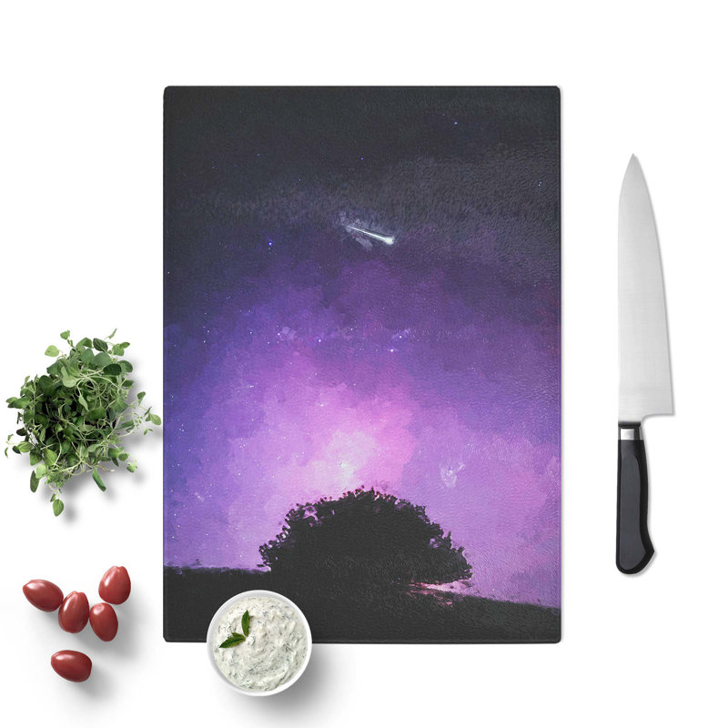 Tempered Glass Shooting Star Above the Tree Chopping Board, 20 cm W x 28.5 cm L