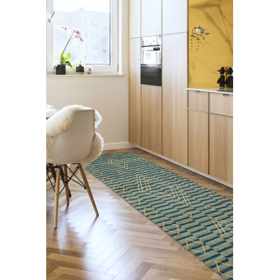 Tapis sarcelle Pak Finest Marrakesh 4 pi 4 po x 12 pi 4 po