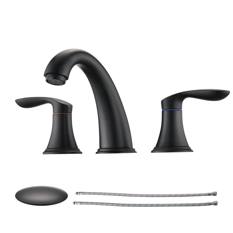 Widespread 2-handle Bathroom Faucet with Drain Assembly, Matte Black