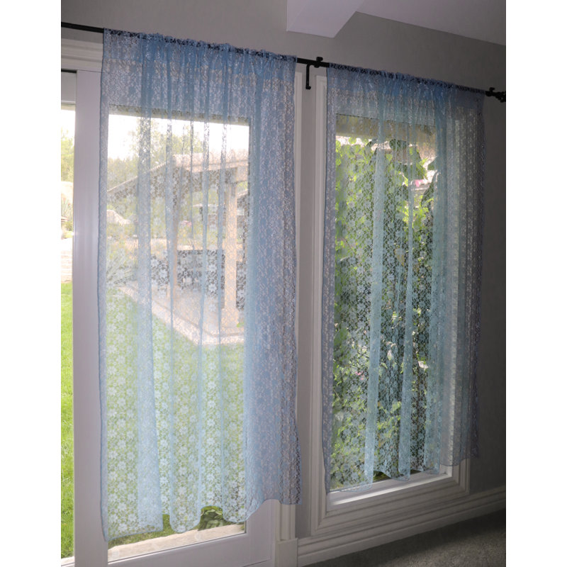 Pateros Lace Sheer Curtain Single Panel, Light Blue, 58" W x 96" L