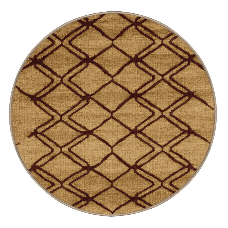 Machine Washable Trellis Brown Area Rug, Round 6'