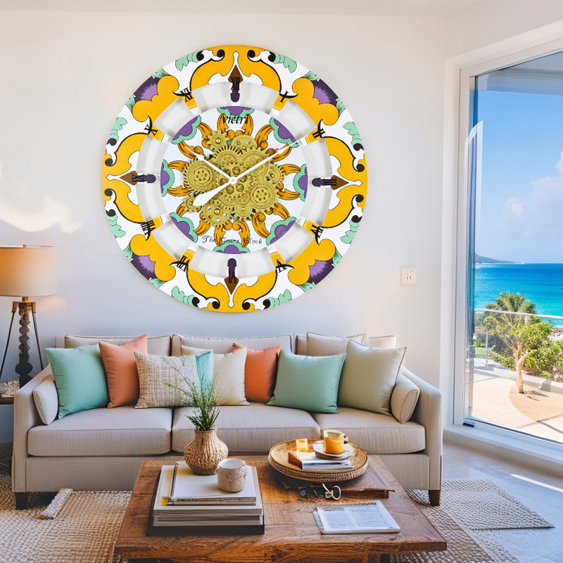 Horloge murale surdimensionnée de 36 po pour le salon avec de vrais engrenages en mouvement style italien, Vietri