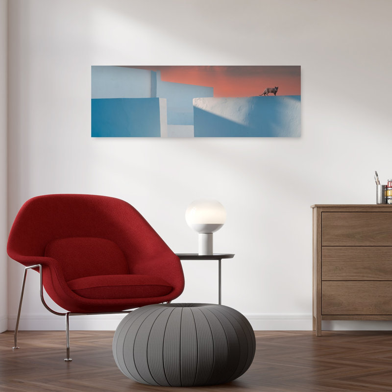 Dramatic Rooftop Cat Abstract Dramatic Geometric Cat Architecture Landscape Wall Art, 36" H x 12" W