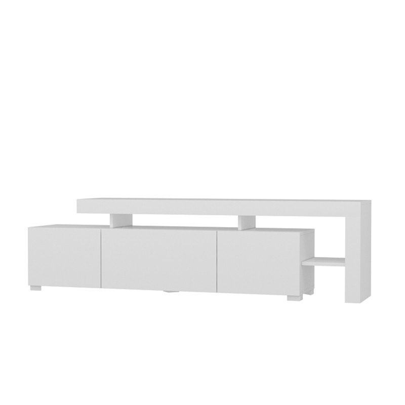 Meuble télé blanc moderne avec lumières DEL, panneau de particules enduit 100% mélamine, dimensions: 75,6 po x 20,9 po x 14,6 po | Bande de chant en PVC, nombreuses tablettes, fixation murale | Design élégant pour le salon et les espaces de divertissement