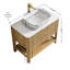 Meuble-lavabo autoportant moderne 36 po avec portes en bambou, plateau en pierre frittée blanc de Carrare et vasque en marbre, rangement à tablettes ouvertes, grain de bois naturel