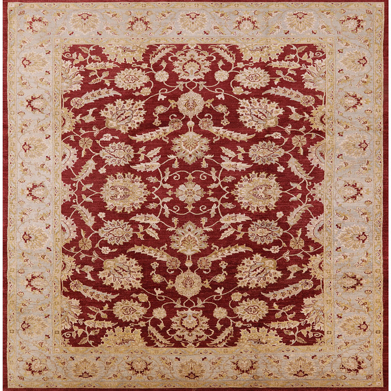 Tapis oriental beige / rouge Runi, Carré 7 pi