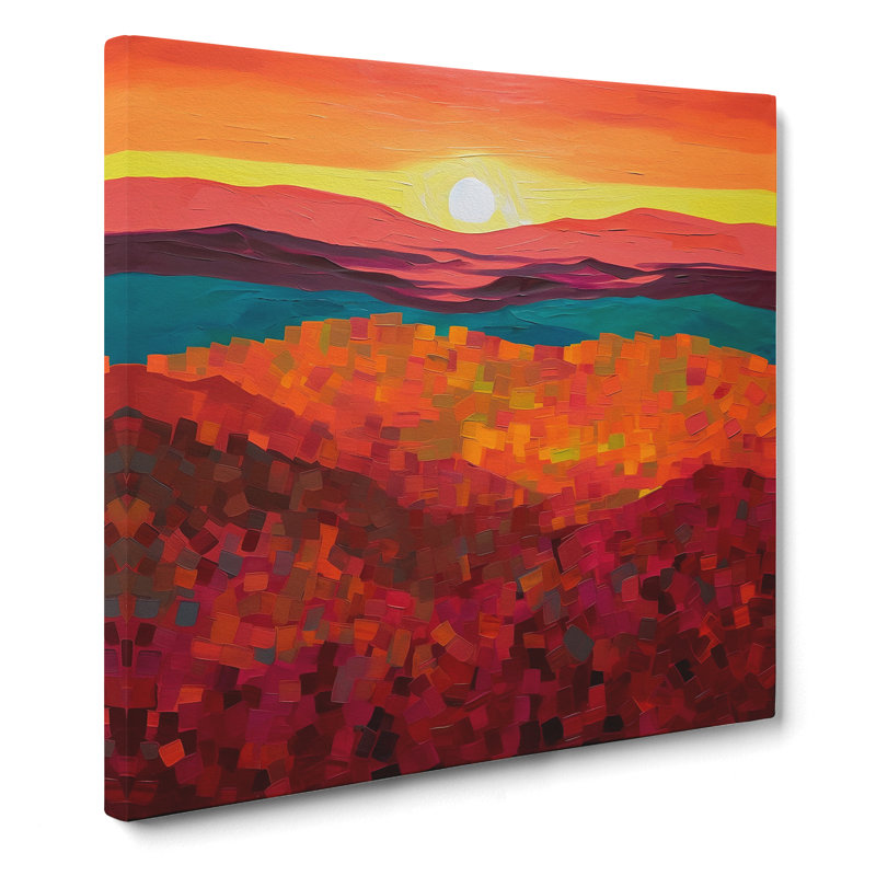 Art Deco Sunset Colour Field No.2 - Wrapped Canvas - Framed Print, 35cm H x 35cm W x 3cm D