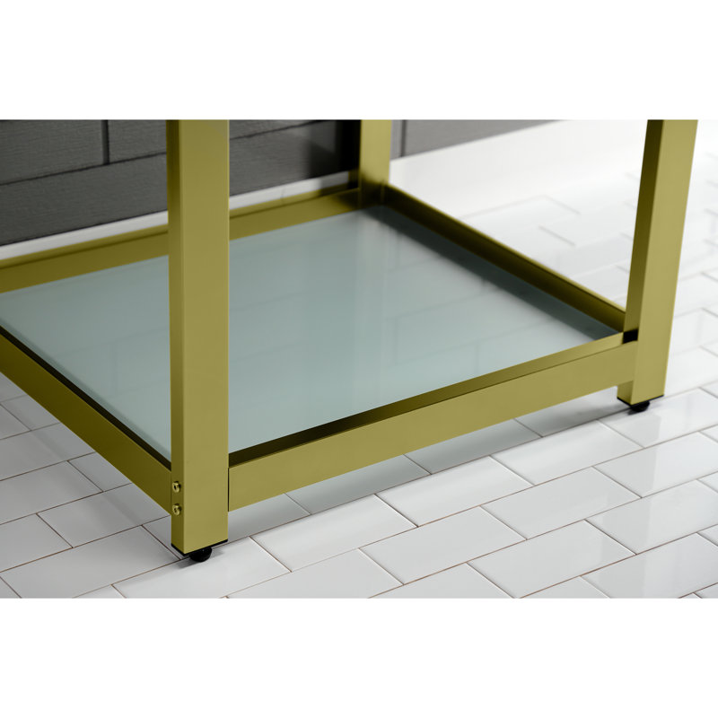 Kingston Brass Quadras 25-Inch Ceramic Console Sink with Steel Base and Glass Shelf, Single
