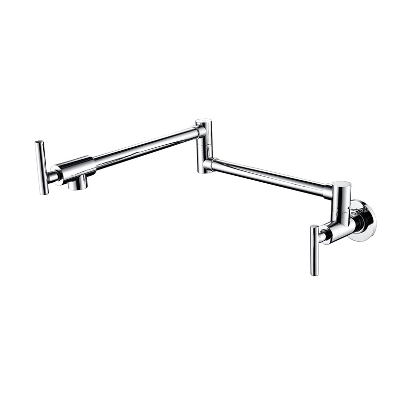 Folding Kitchen Pot Filler, Wall Mounted, 360 Rotation, Brass Construction, Plating, Double Handle Function For Quiet And Smooth Water Flow, Function, Coating